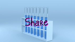 Animation of share text over test tubes. Global medicine and digital interface concept digitally generated video. - Powered by Shutterstock - Get 15% off with code: PIKWIZARD15