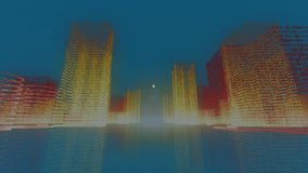 Animation of network of connections with icons over 3d cityscape on blue background. Global networks, connections, computing and data processing concept digitally generated video. - Powered by Shutterstock - Get 15% off with code: PIKWIZARD15