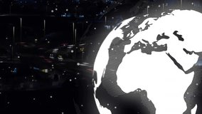 Animation of data processing with globe over cityscape. Global business, technology and digital interface concept, digitally generated video. - Powered by Shutterstock - Get 15% off with code: PIKWIZARD15