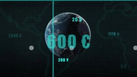 Animation of financial data processing over globe on black background. Global finance, business, connections, computing and data processing concept digitally generated video. - Powered by Shutterstock - Get 15% off with code: PIKWIZARD15