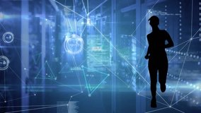 Animation of woman silhouette over network of connections, data processing and server room. global connections, computing and digital interface concept digitally generated video. - Powered by Shutterstock - Get 15% off with code: PIKWIZARD15