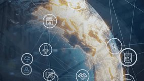 Animation of media icons over globe. global business, finances, connections and digital interface concept digitally generated video. - Powered by Shutterstock - Get 15% off with code: PIKWIZARD15