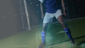 Animation of data processing and binary coding over african american goalkeeper on football pitch. global sports, competition and data processing concept digitally generated video. - Powered by Shutterstock - Get 15% off with code: PIKWIZARD15