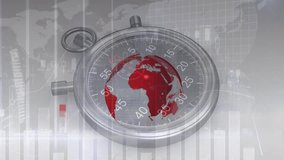 Animation of data processing and globe over timer. global business and digital interface concept digitally generated video. - Powered by Shutterstock - Get 15% off with code: PIKWIZARD15