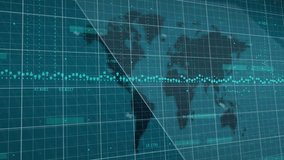 Red graphs over financial data processing and world map against blue background. Global finance and business technology concept - Powered by Shutterstock - Get 15% off with code: PIKWIZARD15