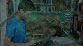 Animation of network of connections over caucasian schoolboys in library. Global education and digital interface concept digitally generated video. - Powered by Shutterstock - Get 15% off with code: PIKWIZARD15