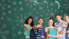Animation of diverse students over data processing and snowflakes on green background. Global education and digital interface concept digitally generated video. - Powered by Shutterstock - Get 15% off with code: PIKWIZARD15