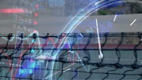 Animation of network of connections over tennis player on the court. Global sport and network of connections concept digitally generated video. - Powered by Shutterstock - Get 15% off with code: PIKWIZARD15