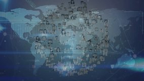 This video is an animation of statistics and data processing over a world map. The clock in the video represents the global connections and digital interface concept. - Powered by Shutterstock - Get 15% off with code: PIKWIZARD15