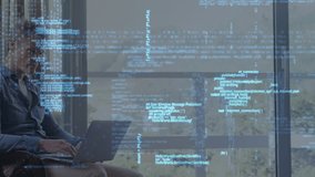 Animation of data processing over caucasian senior man using laptop at home. Computer interface and business technology concept - Powered by Shutterstock - Get 15% off with code: PIKWIZARD15