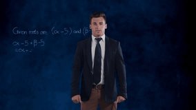 Animation of businessman over mathematical data processing. Global business, science, education, connections, computing and data processing concept digitally generated video. - Powered by Shutterstock - Get 15% off with code: PIKWIZARD15