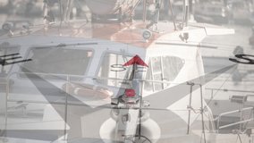 Animation of compass with arrow pointing to travel text over boat in harbour. Transport, journey, opportunity, goals, direction and communication, digitally generated video. - Powered by Shutterstock - Get 15% off with code: PIKWIZARD15