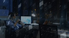 Man scanning financial charts grabbing java and sipping while data overlays animating desk thinking. Professional, workspace, digital, analysis, contemplative, modern, productivity - Powered by Shutterstock - Get 15% off with code: PIKWIZARD15