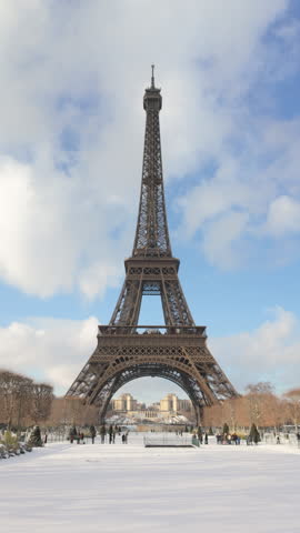 The Eiffel Tower with snow in Paris