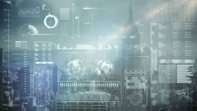 Animation of clock moving over data and cityscape. . data processing, time, technology and digital interface concept digitally generated video. - Powered by Shutterstock - Get 15% off with code: PIKWIZARD15