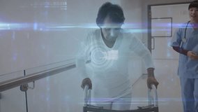 Animation of digital data interface over female doctor with patient. global medicine, technology, data processing and digital interface concept digitally generated video. - Powered by Shutterstock - Get 15% off with code: PIKWIZARD15