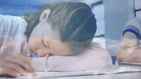 Animation of network of connections with icons over clouds in network of connections over school clouds. Global education networks connections and digital interface concept digitally generated video. - Powered by Shutterstock - Get 15% off with code: PIKWIZARD15