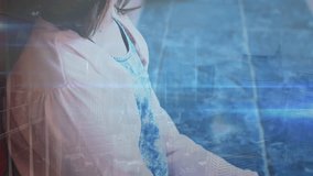 Animation of network of connections over caucasian girl smiling at camera. Global network, connections, school, education and learning with technology concept digitally generated video. - Powered by Shutterstock - Get 15% off with code: PIKWIZARD15