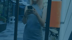 Animation of stock market data processing over caucasian woman using smartphone at office. Global economy and business data technology concept - Powered by Shutterstock - Get 15% off with code: PIKWIZARD15