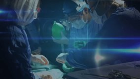 Animation of network of connections over team of diverse surgeons during operation. Health, medicine, connections, network and technology concept digitally generated video. - Powered by Shutterstock - Get 15% off with code: PIKWIZARD15