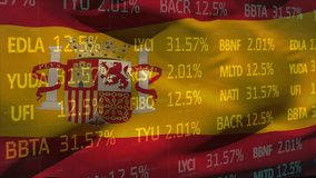 Animation of stock market and globe over flag of spain. Global finances, business and digital interface concept digitally generated video. - Powered by Shutterstock - Get 15% off with code: PIKWIZARD15