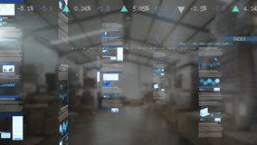 Animation of statistical data processing against empty warehouse. Transportation logistics and business data technology concept - Powered by Shutterstock - Get 15% off with code: PIKWIZARD15