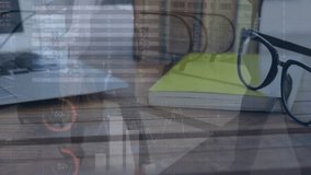 Animation of statistics and data processing over glasses and business people. Global business, education, computing, networks and data processing concept digitally generated video. - Powered by Shutterstock - Get 15% off with code: PIKWIZARD15
