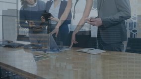 Animation of financial data processing over diverse business people in office. Global business, finance, computing and data processing concept digitally generated video. - Powered by Shutterstock - Get 15% off with code: PIKWIZARD15