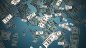Animation of falling dollar bills against blue background. Digitally generated, hologram, illustration, currency, banking, finance, economy, wealth, money and investment concept. - Powered by Shutterstock - Get 15% off with code: PIKWIZARD15