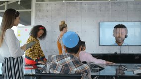 Animation of network of connections with icons over diverse business people in office. Global finance, business, connections, computing and data processing concept digitally generated video. - Powered by Shutterstock - Get 15% off with code: PIKWIZARD15