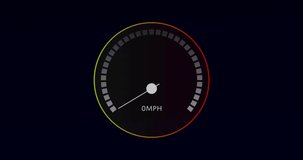 Animation of speedometer over data processing on black background. Global technology, computing and digital interface concept digitally generated video. - Powered by Shutterstock - Get 15% off with code: PIKWIZARD15