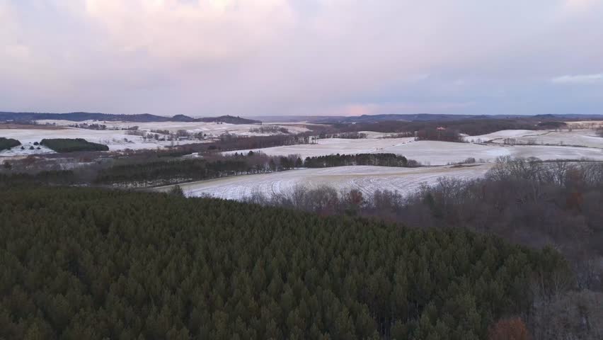 Wisconsin countryside in Winter covered in fresh snow