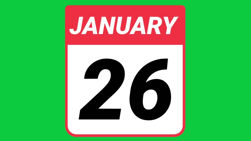 January 26 Calendar Animation on Green Screen background,Chroma key