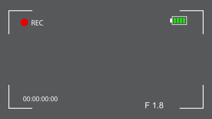 Camera Recording Viewfinder HUD Overlay with REC Indicator, Battery Icon, Timecode and Aperture Info on Gray Background, 10 Seconds Minimal Video