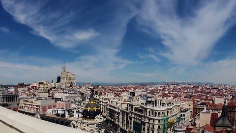 Spain. Madrid. A view of the Metropolis building from the top. Timelapse