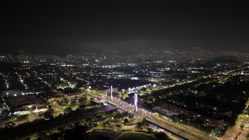 Drone video showcasing the vibrant nightscape of Medellin