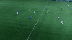 Aerial Footage with an African Blue Team Soccer Player Attacking and Scoring a Goal, Winning Championship and Celebrating with the Team. Sport Channel Broadcast Television Playback - Powered by Shutterstock - Get 15% off with code: PIKWIZARD15