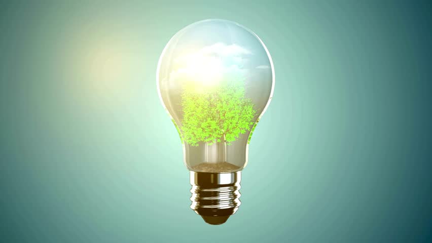 Light bulb with tree inside glowing brightly