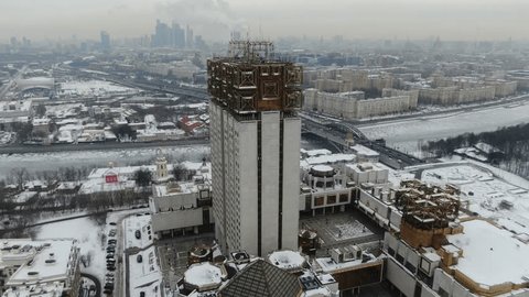Drone Orbiting Russian Academy of Sciences Building in Moscow