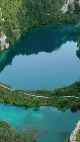 Stunning aerial view of emerald lakes in plitvice lakes national park, a natural wonder and unesco world heritage site