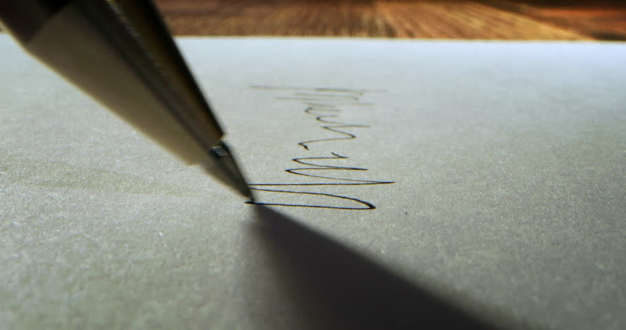 Slow Motion Close Up Of Hand Writing And Carrying A Pen On Paper At 1000 Fps. Concept Of Creativity, Mindfulness, Handwritten Words, Free Expression, Artistic Gesture And Human Connection