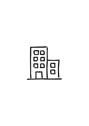 Minimalist hand-drawn building icon in sketchy style. Vector illustration of an office or residential block, representing urban architecture, property, and workplace on a clean background.