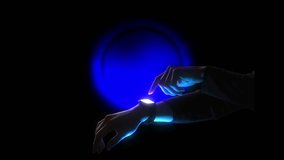 Creative video ad. Hand tapping smartwatch button with blue glow in dark interface. Concept of wearable technology, smart device control, touch interaction, health apps, and modern user interfaces. - Powered by Shutterstock - Get 15% off with code: PIKWIZARD15