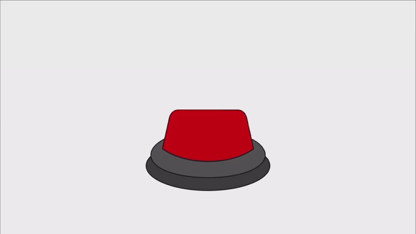 A red button with a black base. The button is on a white background