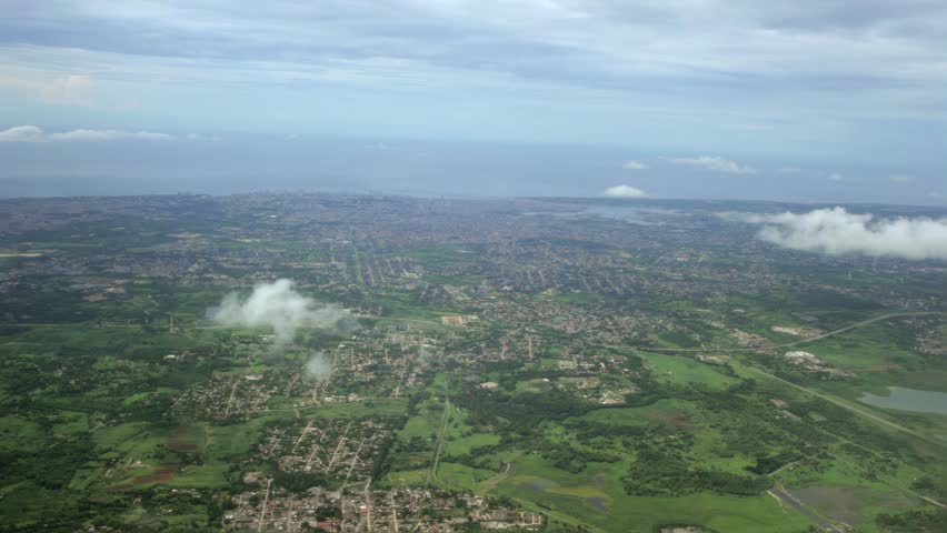 Aerial view of greater Havana, Cuba on approach to José Martí International Airport.