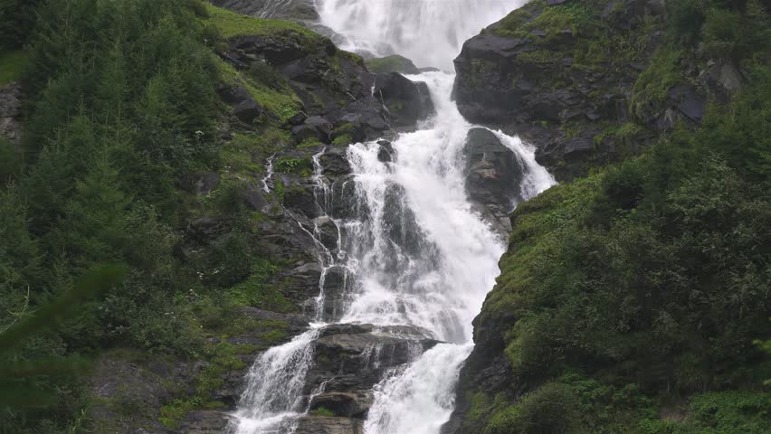 Waterfall in Green Forest Nature, Mountains Stream