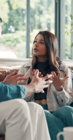 Frustrated couple, sofa or fight with argument in home for divorce, break up or cheating affair. Upset, man or woman with conflict, disagreement or dispute for toxic relationship or separation