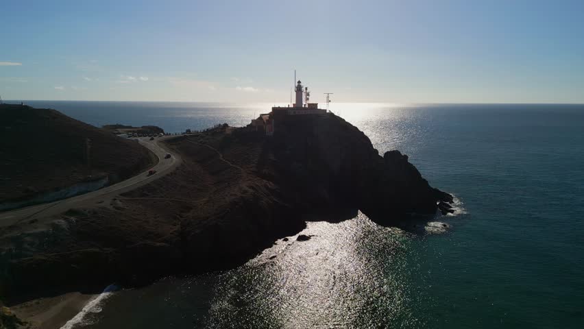 Aerial view of a lighthouse by the shore of Almeria