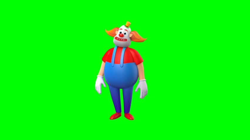 3D clown character waving hand on green screen, cheerful cartoon entertainer gesture for advertising, presentation, promo video, children content, event intro, and creative digital projects
