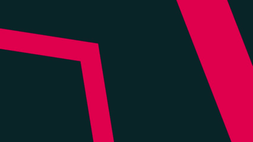 This 4K video displays an abstract, angular graphic design featuring bright pinkish-red lines set against a dark, high-contrast background. The lines form a dynamic, geometric pattern characterized by a modern flat aesthetic. Each line exhibits a subtle gradient effect, transitioning between varied shades of red and pink. The composition focuses on sharp intersections and precise linear symmetry, documenting a sleek digital illustration with a clean, contemporary visual structure.